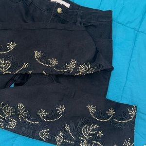 Boston Proper size 8 black and gold jeans embroidered and rhinestone